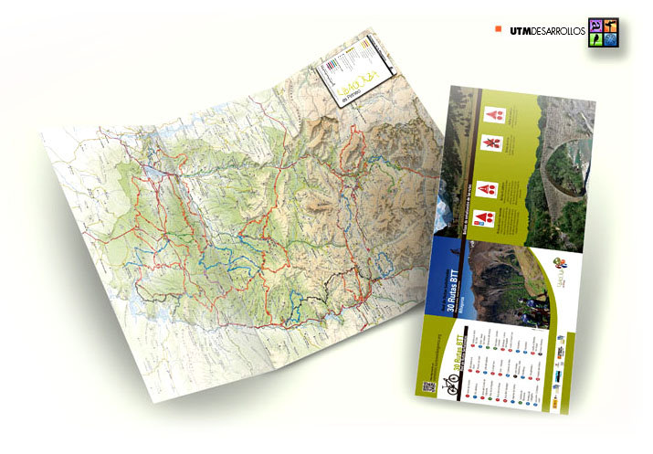 Cartografía | Mapa de gran formato con la red de rutas Btt de la Comarca de la Ribagorza (Pirineo de Huesca). © UTM Desarrollos
