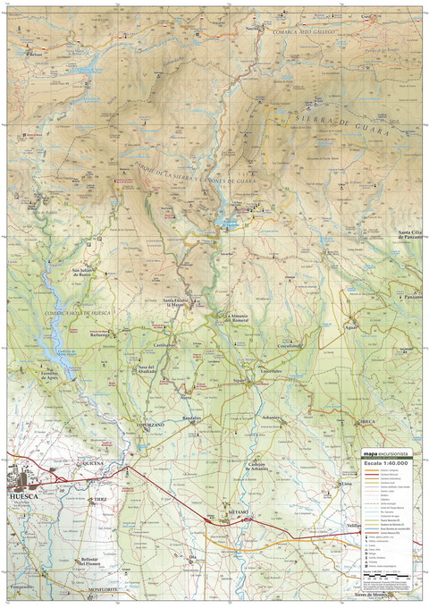 Cartografía | Mapa a escala 1:50.000 de rutas y senderos en municipio de la Sierra de Guara (Huesca). © UTM Desarrollos