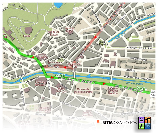 Plano urbano turístico de la ciudad de Burgos. © UTM Desarrollos