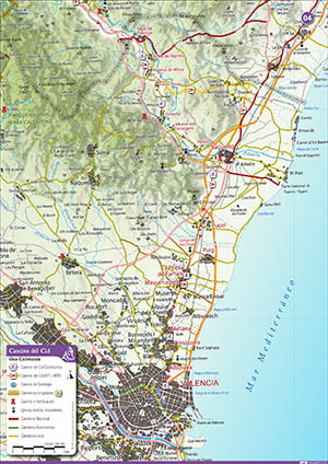 Cartografía | Mapa detallado de la topoguía del Camino del Cid cicloturista en Valencia a escala 1:100.000.. © UTM Desarrollos