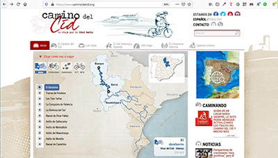 Cartografía | Pantalla de presentación de la web del Camino del Cid con mapa indice. © UTM Desarrollos