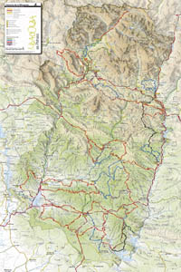 Cartografía | Mapa completo de la Comarca de la Ribagorza a escala 1:100.000 con la red de rutas Btt. © UTM Desarrollos