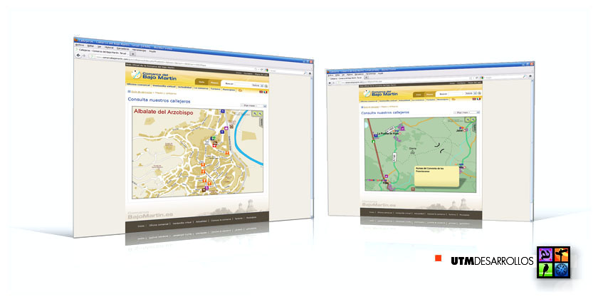 Webmaps con detalle del callejero urbano para el portal web de la Comarca del Bajo Martín. © UTM Desarrollos