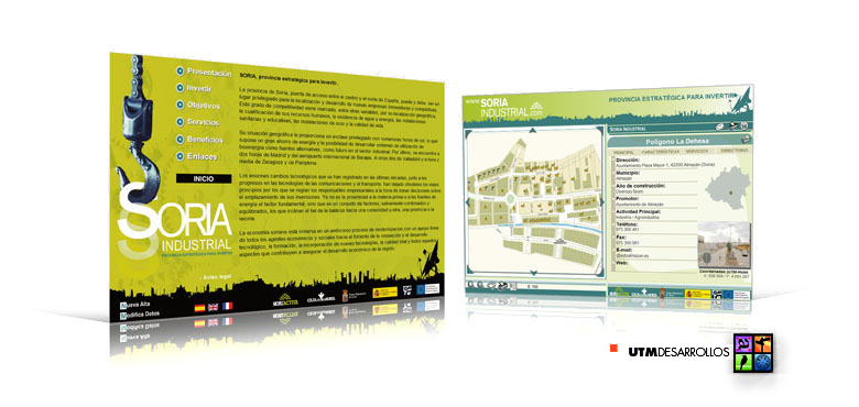 Portal web y versión CD interactivo con toda la oferta industrial georeferenciada de la provincia de Soria. © UTM Desarrollos