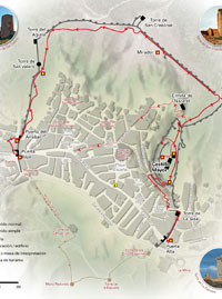 Señalización | Detalle del plano editado con la ruta de las murallas de Daroca. © UTM Desarrollos