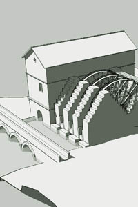 Señalización | Detalle de reconstrucción en 3D del norial de Gelsa para la mesa de interpretación. © UTM Desarrollos