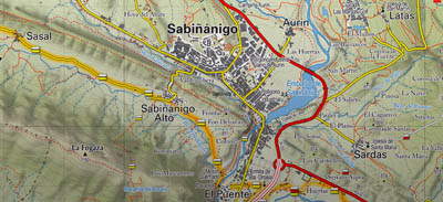 Cartografía | Mapa para el panel de interpretación en acero corten de El Puente de Sabiñánigo. © UTM Desarrollos